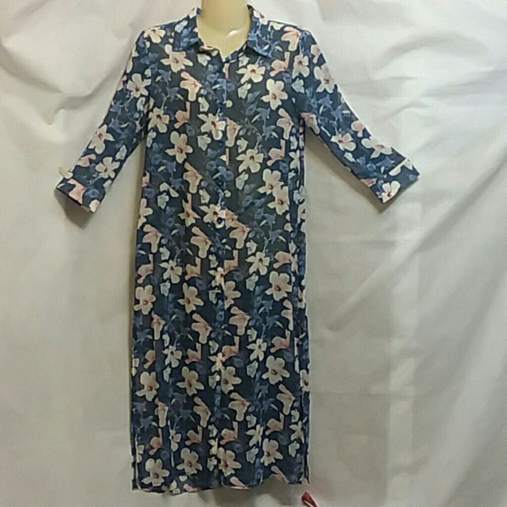 Joe Browns NWT Womens 4 Topper Blue Floral Long Shirt Dress